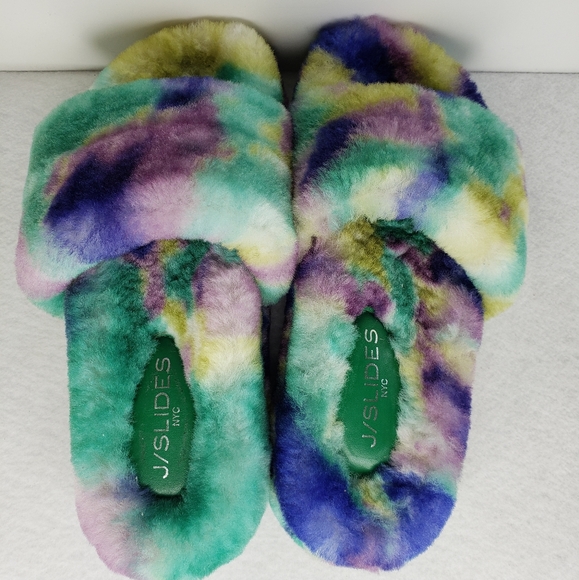 J. Slides Bryce Geniune Plush Sherling Multicolor Comfort Platform Slippers Sz 8 - Picture 6 of 11